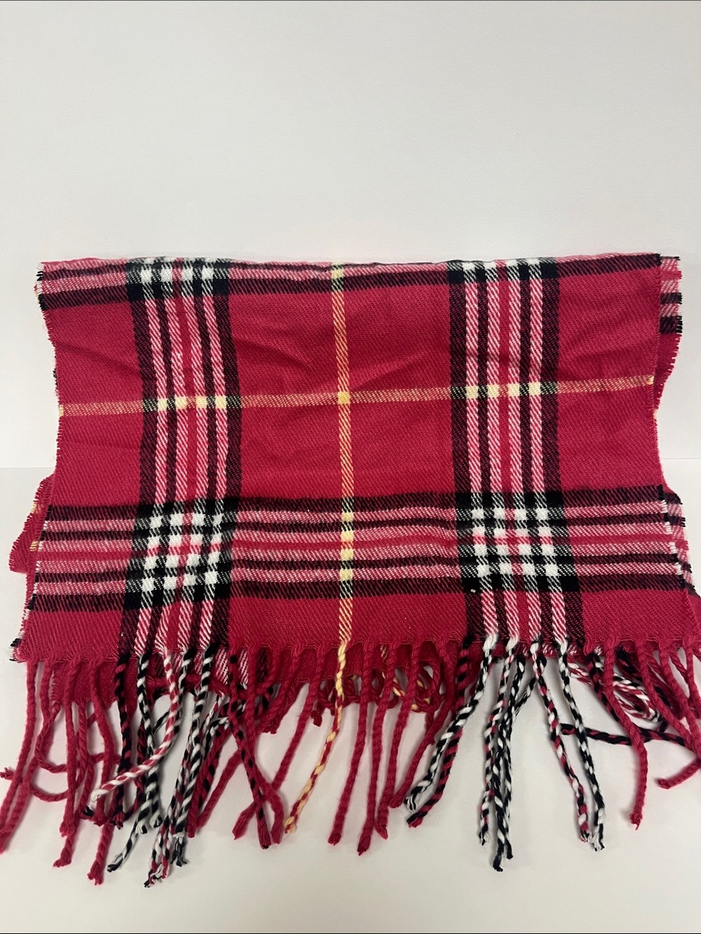 Women’s Cashmere Collection Pink Plaid Fringe Scarf